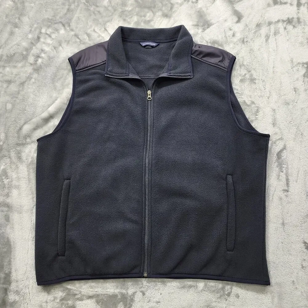 Lands‎ End Vest Mens XL Blue Fleece Full Zip Sleeveless Pockets Outdoors Casual